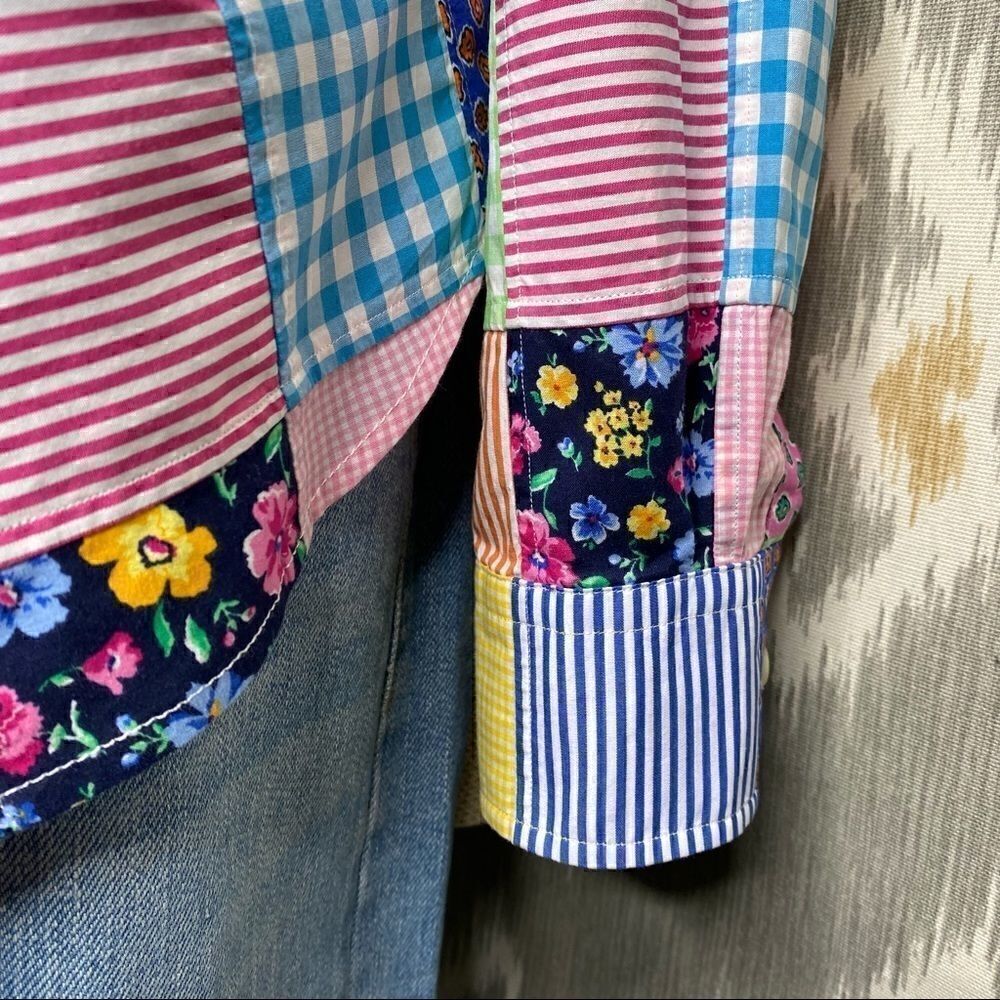 Ralph Lauren Classic Fit Multi Patchwork Cotton Poplin Button Up Shirt - Picture 5 of 16